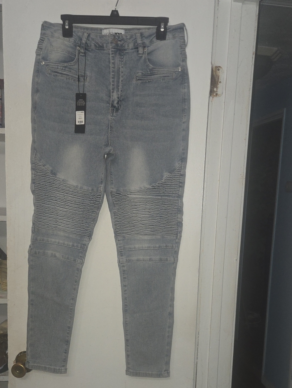 Fashion Nova Gray Ribbed Moto Skinny Jeans